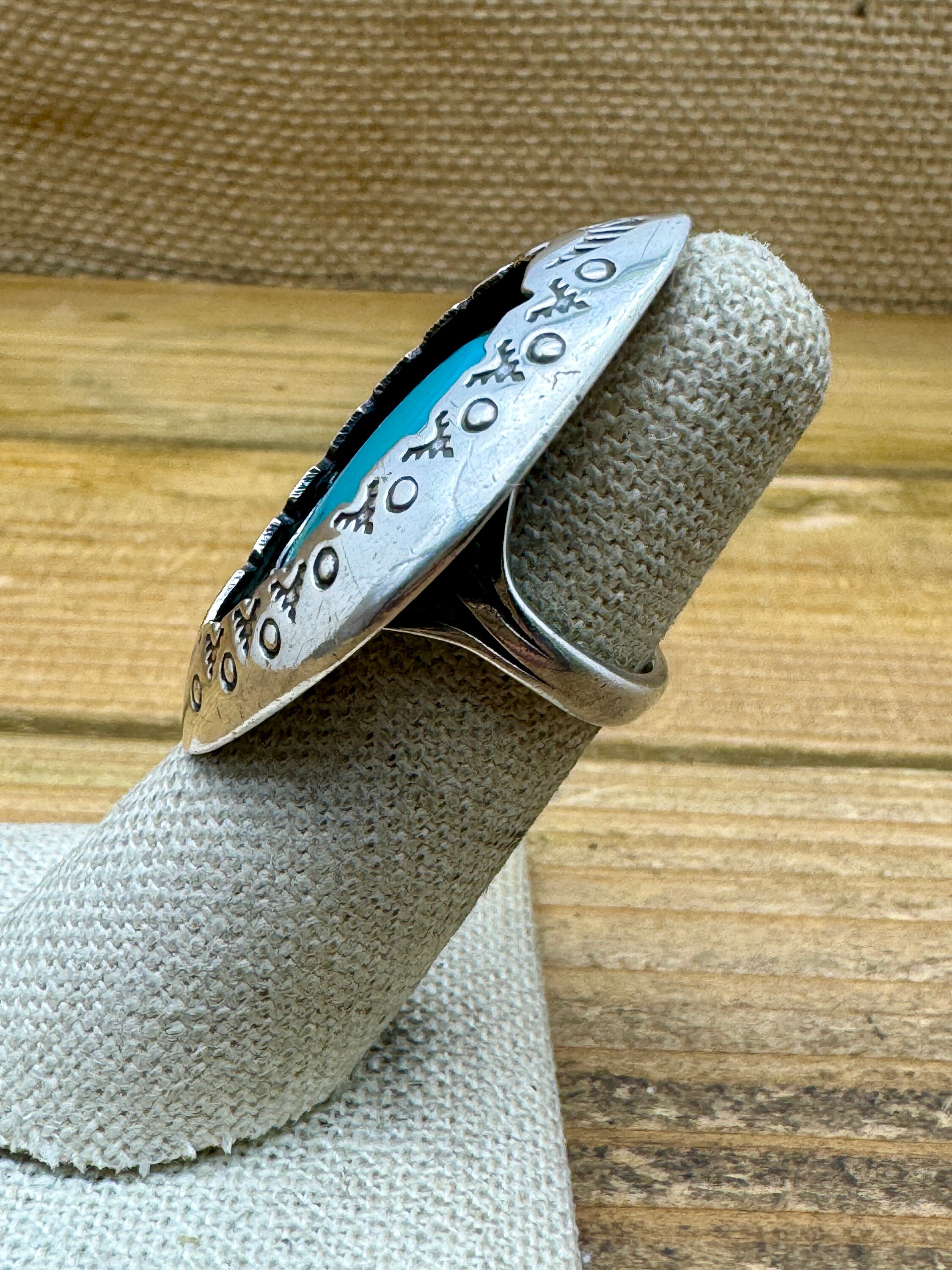 Vintage Sterling Silver Turquoise Diamond Shaped Stamped Shadow Box ...