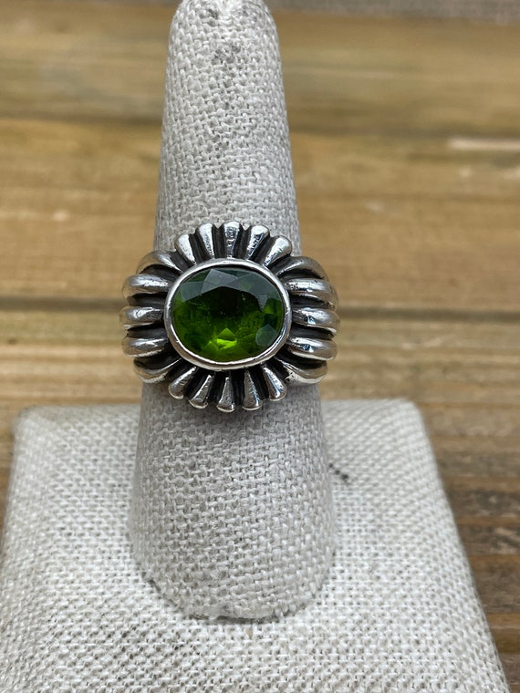 Vintage Sterling Silver Ring with Green Faceted S… - image 1