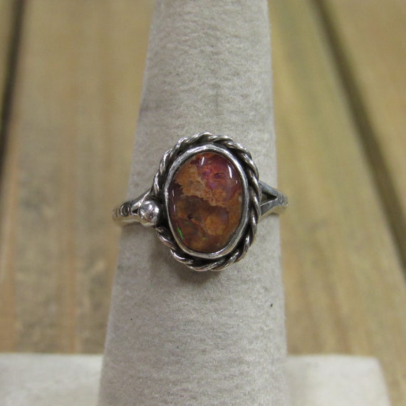 Vintage Mexican Fire Opal Sterling Silver Ring Siz