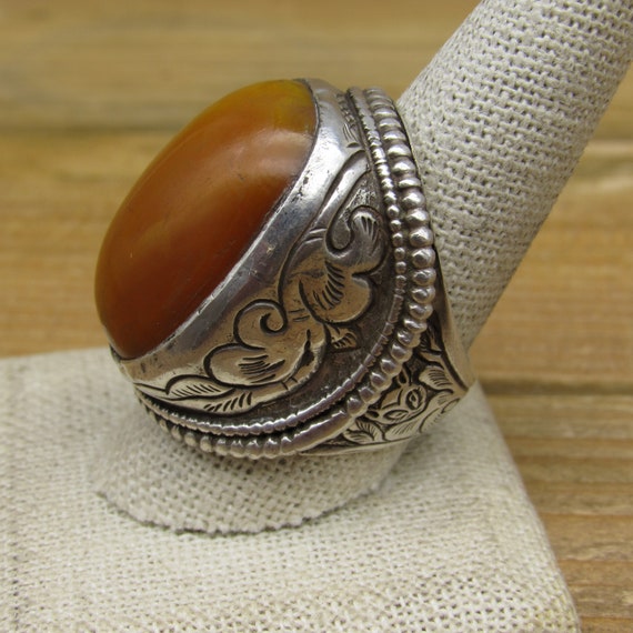 Men's Vintage Sterling Silver Large Synthetic Amb… - image 3