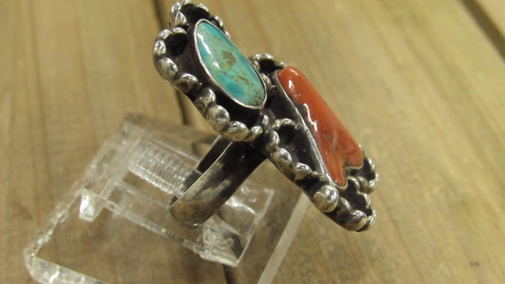 Vintage Sterling Silver Turquoise and Branch Cora… - image 3