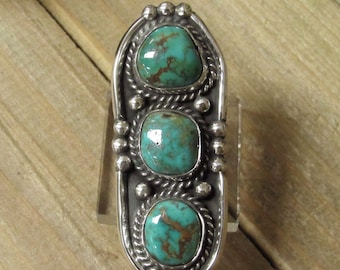 Vintage Sterling Silver Turquoise Ring Size 7