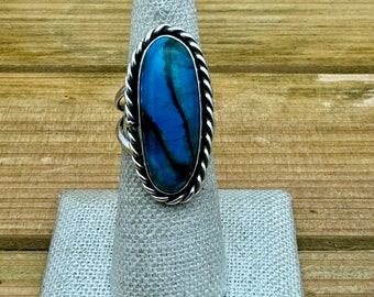 Vintage Sterling Silver Southwestern Oval Chrysocolla Ring Size 6.5