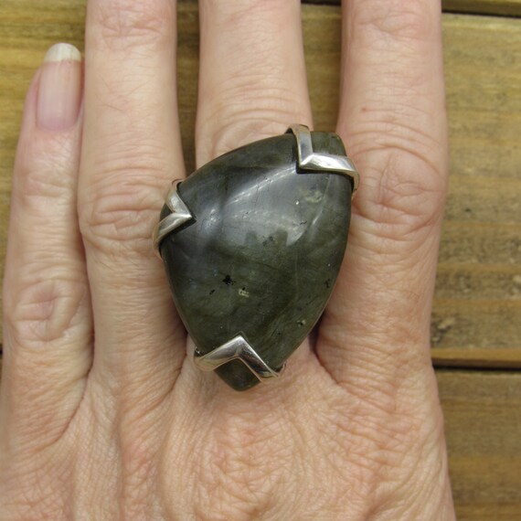 Heavy Sterling Silver Labradorite Statement Ring … - image 6