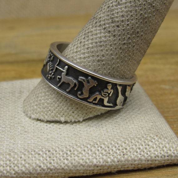 Taxco Vintage Oxidized Sterling Silver Zodiac Rin… - image 2