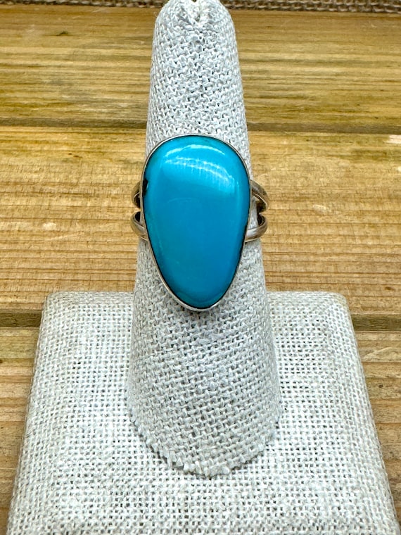 Vintage Sterling Silver Oblong Turquoise Ring Size