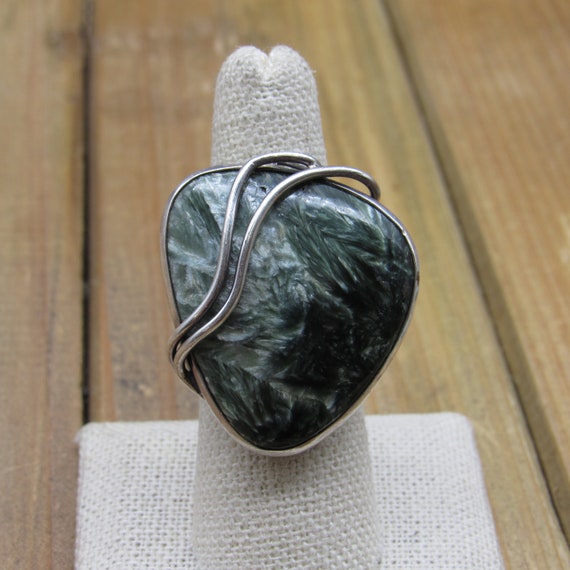 Amazing Vintage Sterling Silver Seraphanite Ring … - image 1