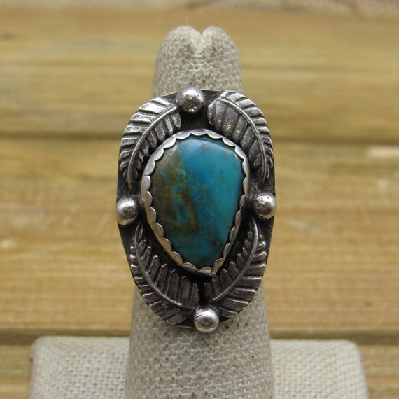 Vintage Southwest Sterling Silver Turquoise Feath… - image 1