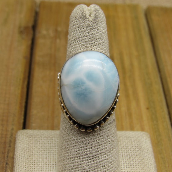 Tear Drop Larimar & Sterling Silver Statement Rin… - image 1
