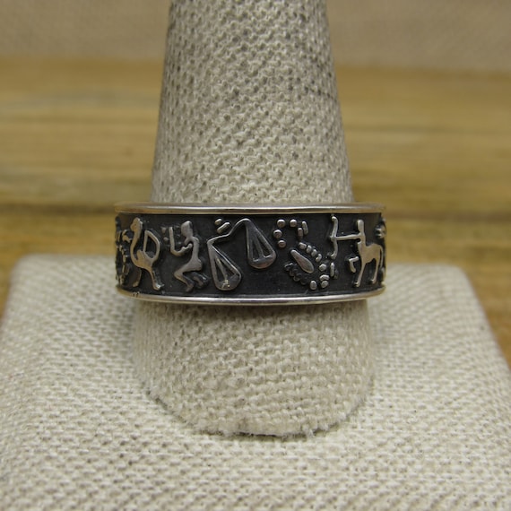 Taxco Vintage Oxidized Sterling Silver Zodiac Rin… - image 1