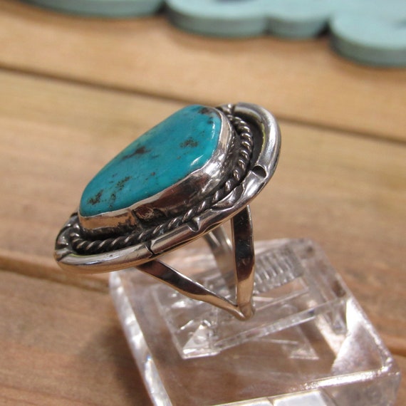 Vintage Sterling Silver Turquoise Statement Ring … - image 3