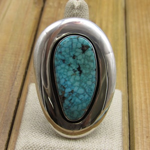 Jose Campos Large Oval Sterling Silver Turquoise Shadow Box Ring Size 10