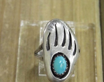 Vintage Sterling Silver Turquoise Bear Claw Ring Size 5