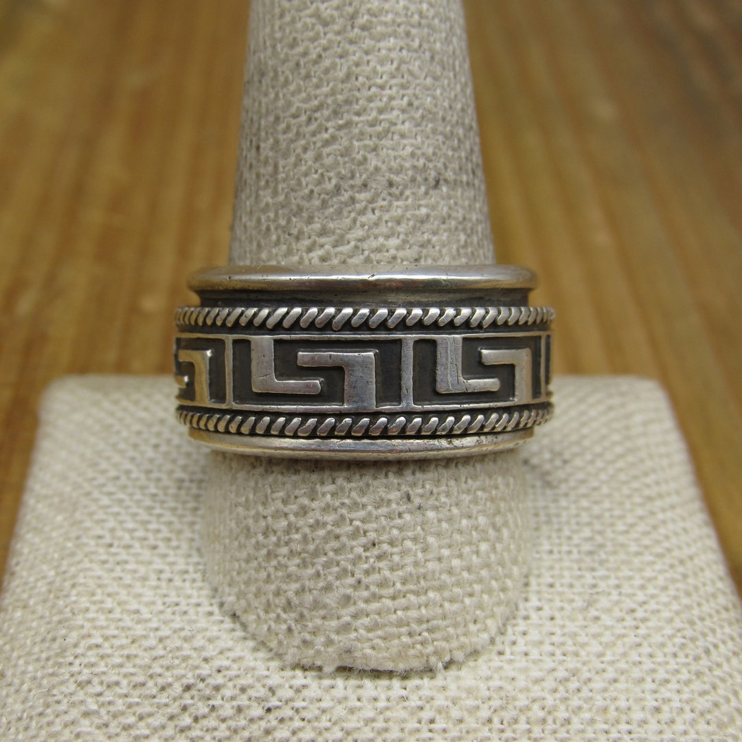 Aztec Style Rings Vintage Sterling Silver Aztec Style Spinner Men's Ring Size 12 - Etsy