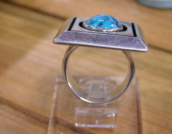 Contemporary Silver Turquoise Large Square Ring S… - image 4