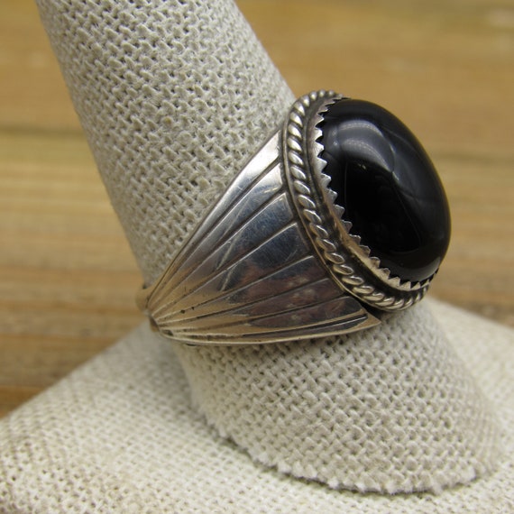 Men's Vintage Sterling Silver Oval Shaped Black O… - image 2