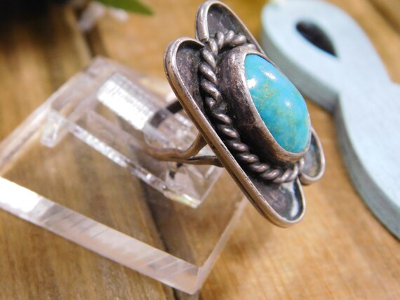 Shadowbox Turquoise Sterling Silver Ring Size 3.5 - image 3