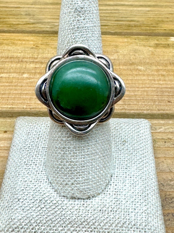 Vintage Sterling Silver Barse Green Stone Ring Si… - image 1
