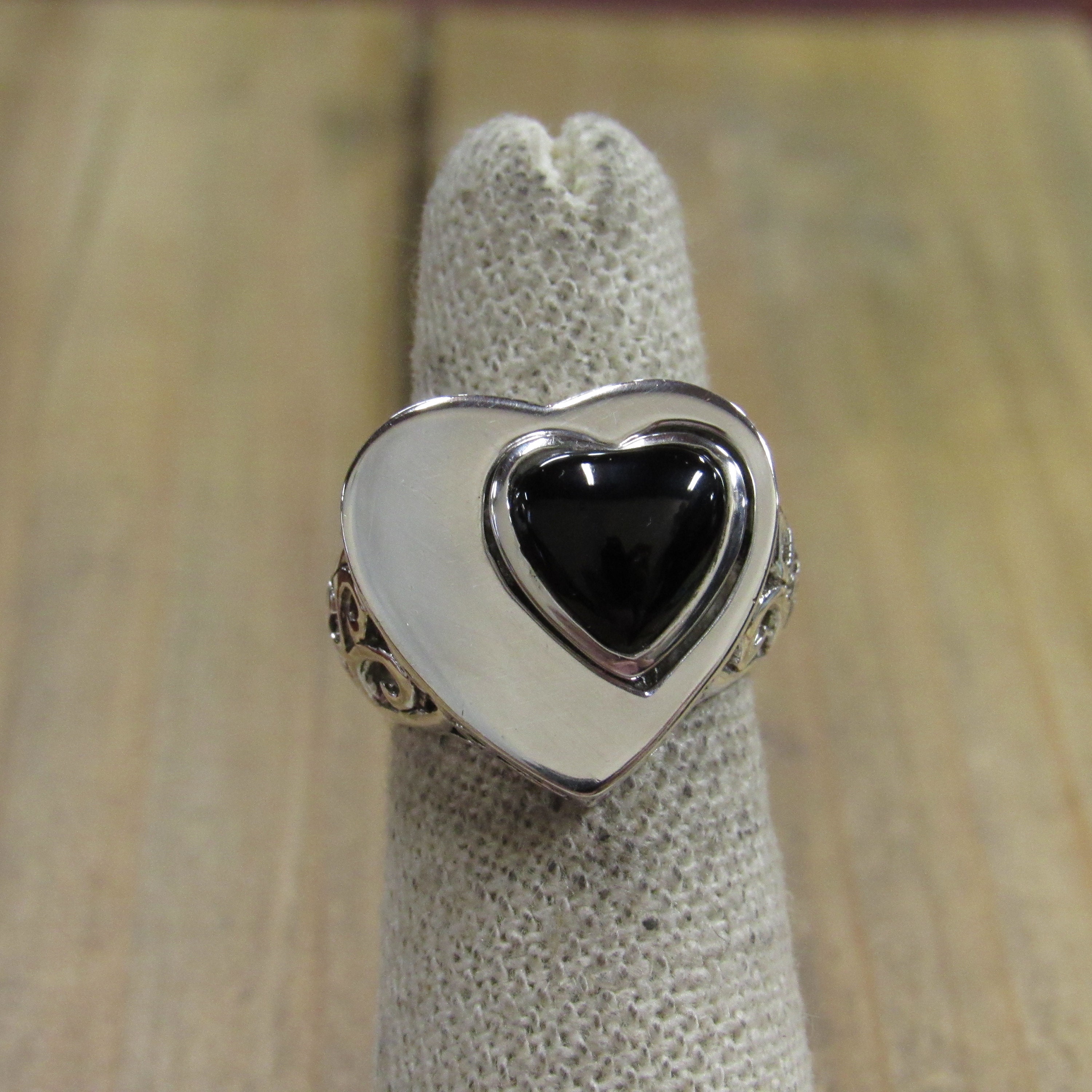 Vintage Sterling Silver Onyx Heart Ring Size 6 | Etsy