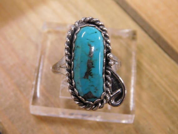 Vintage Sterling Silver Turquoise Ring Size 7 - image 1