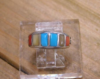 Vintage Sterling Silver Inlay Ring Size 6.25