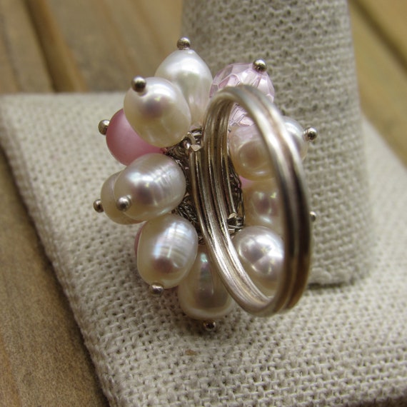 Vintage Sterling Silver Cultured Pearl and Pink B… - image 4