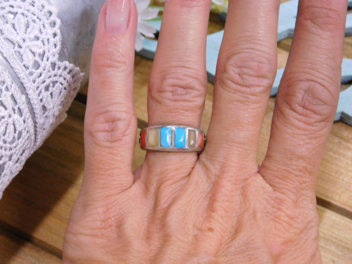 Vintage Sterling Silver Inlay Ring Size 6.25 - Etsy