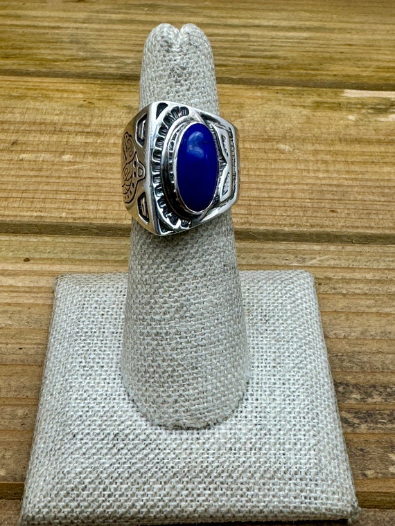 Vintage Sterling Silver Stamped Arch Oval Lapis Ad
