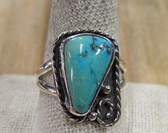 Vintage Sterling Silver Turquoise Ring Size 11