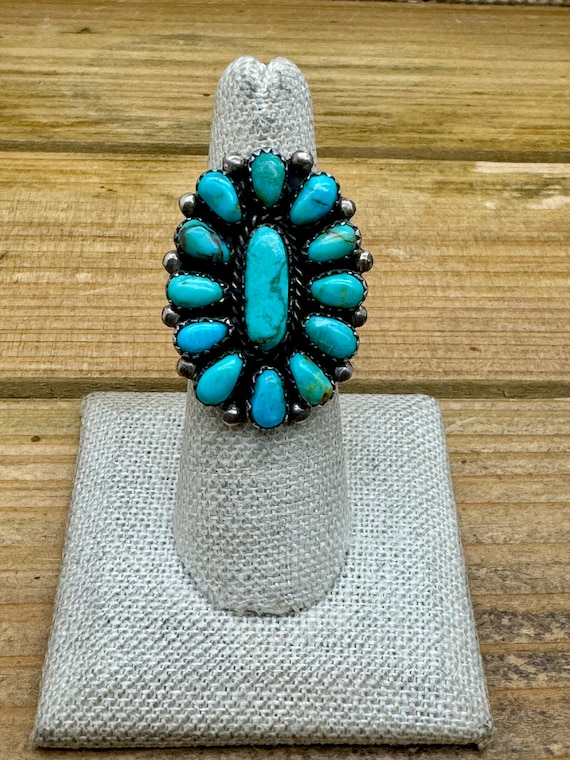 Vintage Sterling Silver Navajo Turquoise Cluster A