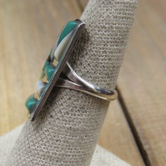 Rectangle Vintage Sterling Silver Multi Stone Inl… - image 2