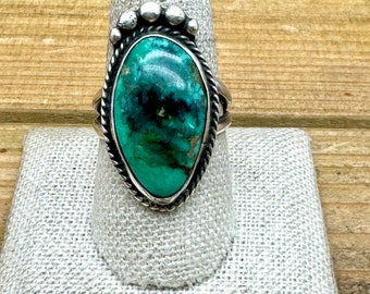 Vintage Sterling Silver Classic Southwestern Turquoise Ring Size 10.25