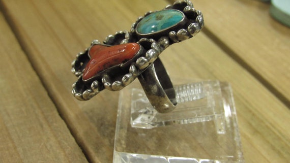 Vintage Sterling Silver Turquoise and Branch Cora… - image 2