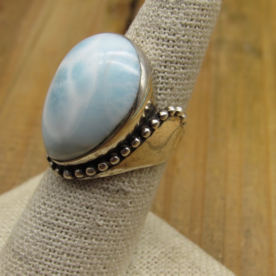 Tear Drop Larimar & Sterling Silver Statement Rin… - image 2