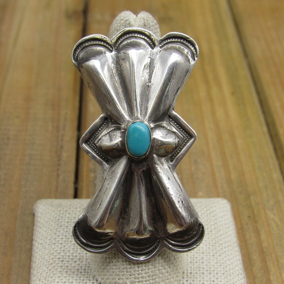 Vintage Sterling Silver Turquoise Statement Ring … - image 1