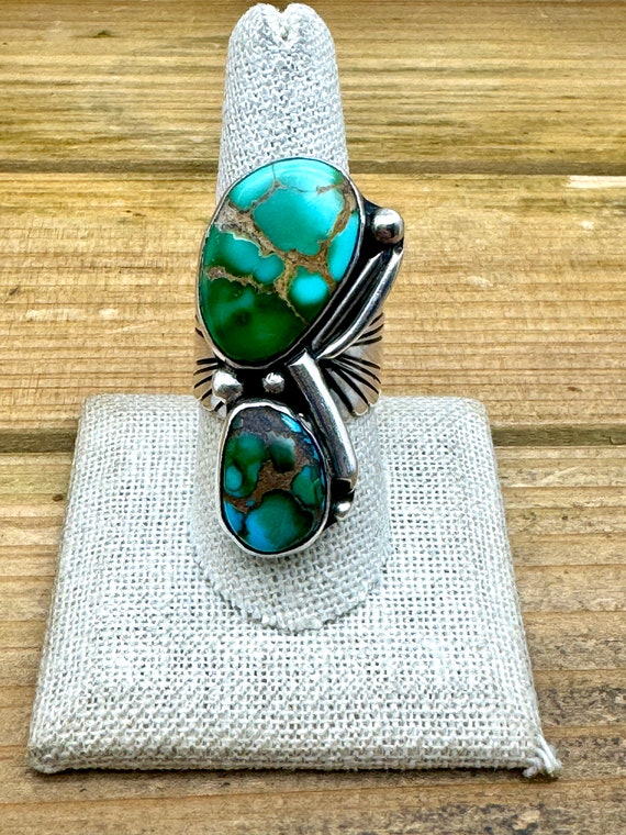 Vintage Sterling Silver Stunning Two Turquoise Sto