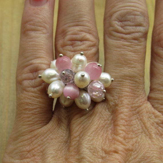 Vintage Sterling Silver Cultured Pearl and Pink B… - image 5