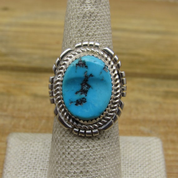 Classic Southwestern Sterling Silver Turquoise Ri… - image 1