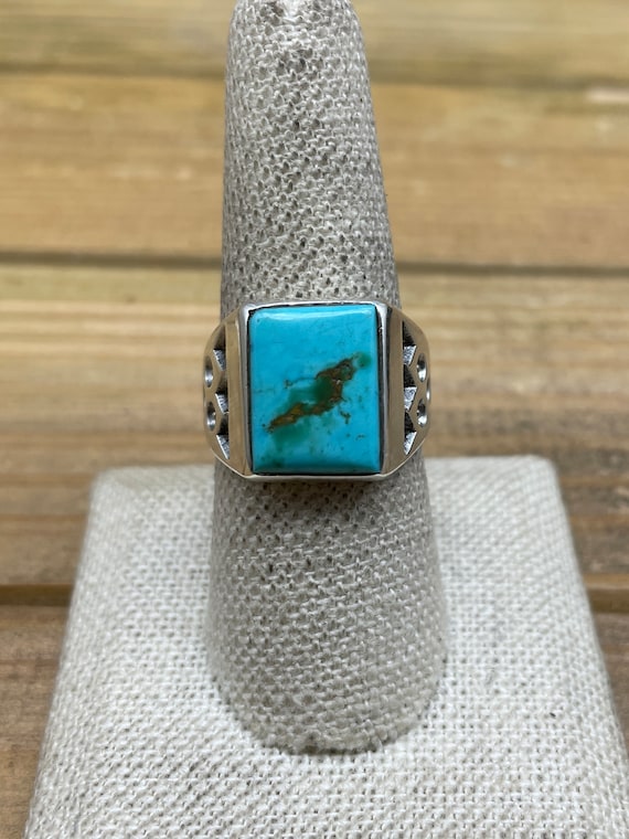 Vintage Sterling Silver Rectangular Turquoise Ring Size 8.5