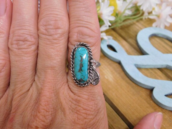 Vintage Sterling Silver Turquoise Ring Size 7 - image 5