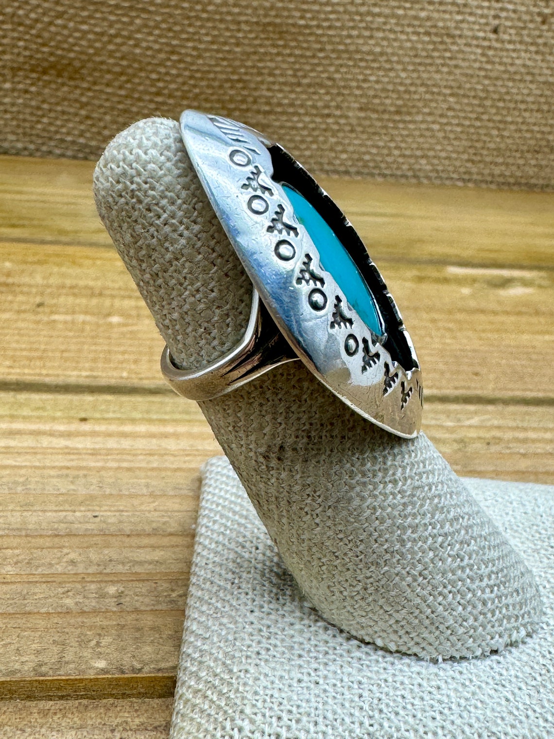 Vintage Sterling Silver Turquoise Diamond Shaped Stamped Shadow Box ...