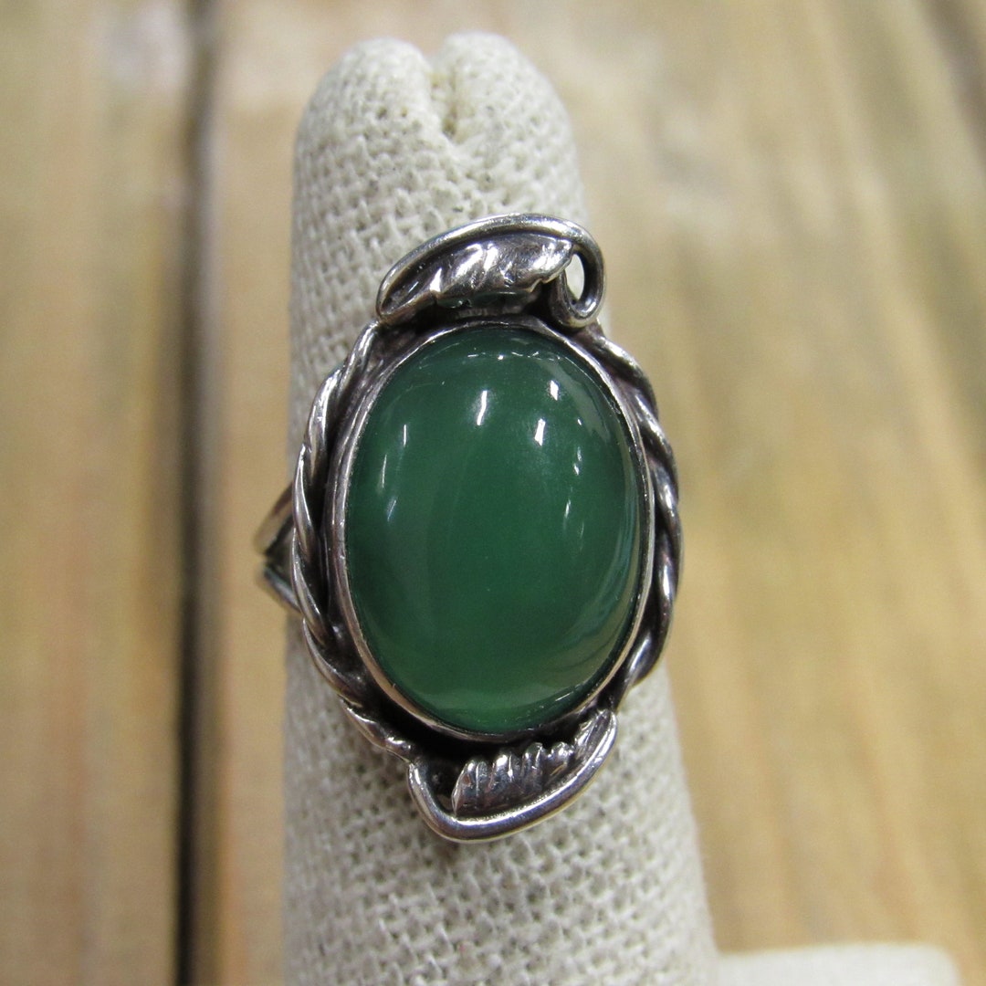 Vintage Sterling Silver Green Ring Size 5.25 - Etsy