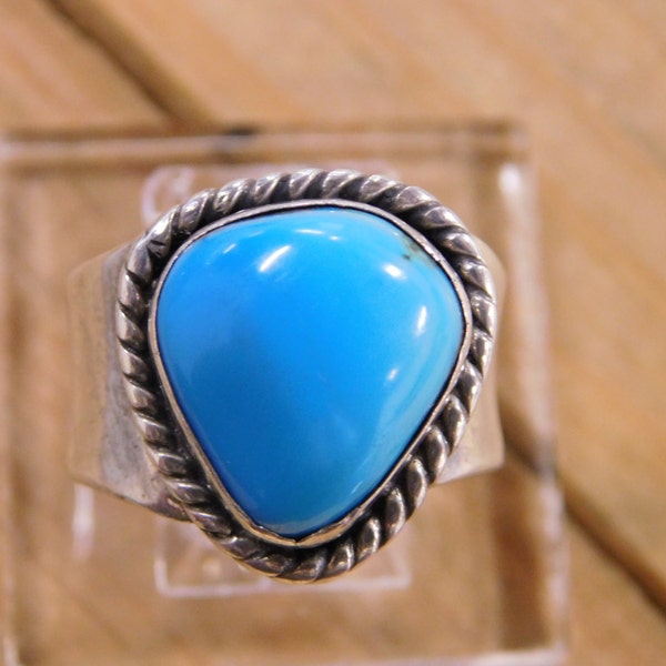 Simple Turquoise Sterling Silver Rope Ring Size 10.25