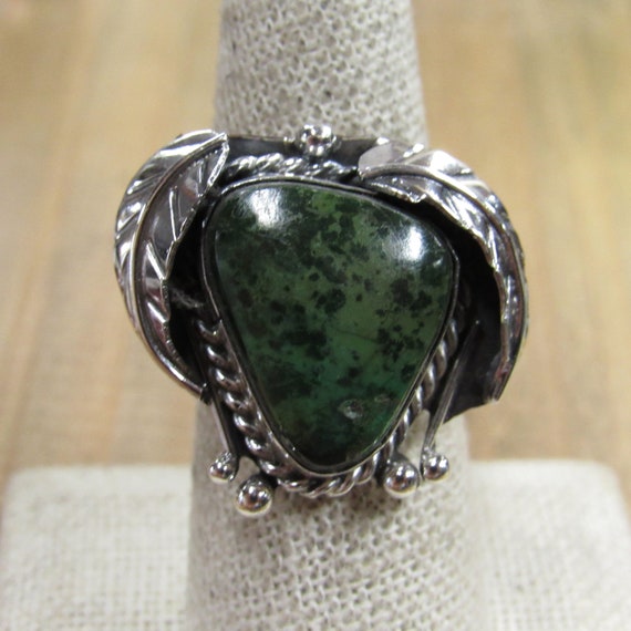 Pretty Vintage Sterling Silver Triangular Green T… - image 1