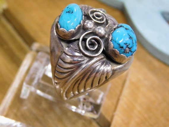 Handsome Turquoise Sterling Silver Ring Size 11 - image 3