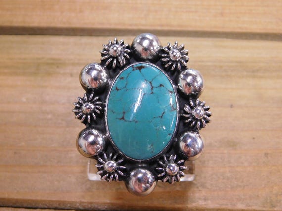 Sterling Silver Large Oval Turquoise Ring Size 8.5 - image 1