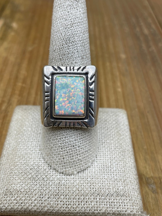 Vintage Sterling Silver Square-Shaped Lab Created… - image 1