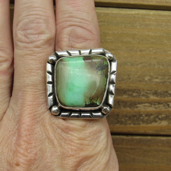 Vintage Sterling Silver Boulder Turquoise Squared… - image 2