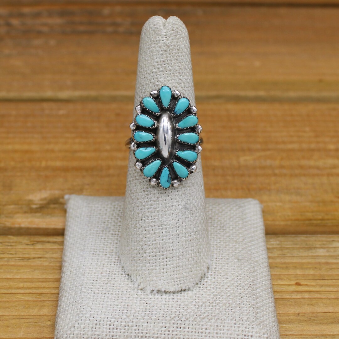 Vintage Sterling Silver Petit Point Turquoise Cluster Ring Size 7.5 - Etsy