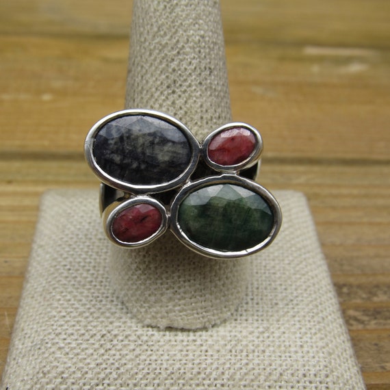 Vintage Sterling Silver and Multicolored Faceted … - image 1